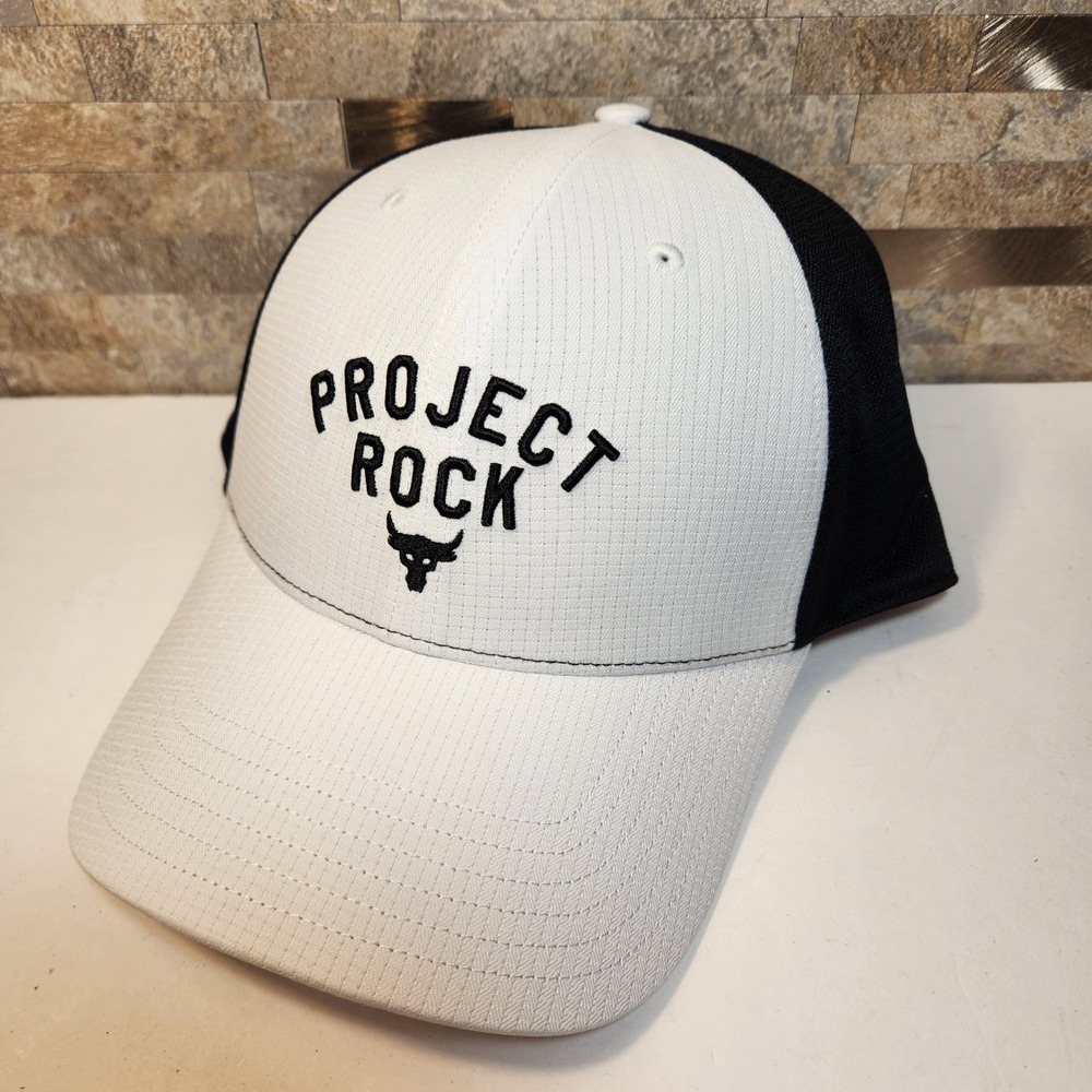 Under Armour Project Rock Mens OSFM White Black Trucker Hat Cap New w/ Tags